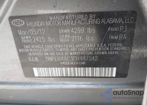 2012 Hyundai Sonata Gls from USA, damaged, VIN 5NPEB4AC3CH487542